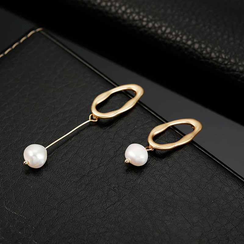 Asymmetric Faux Peal Ear Drop Earrings Dangle Women Fashion Jewelry Gift for Her