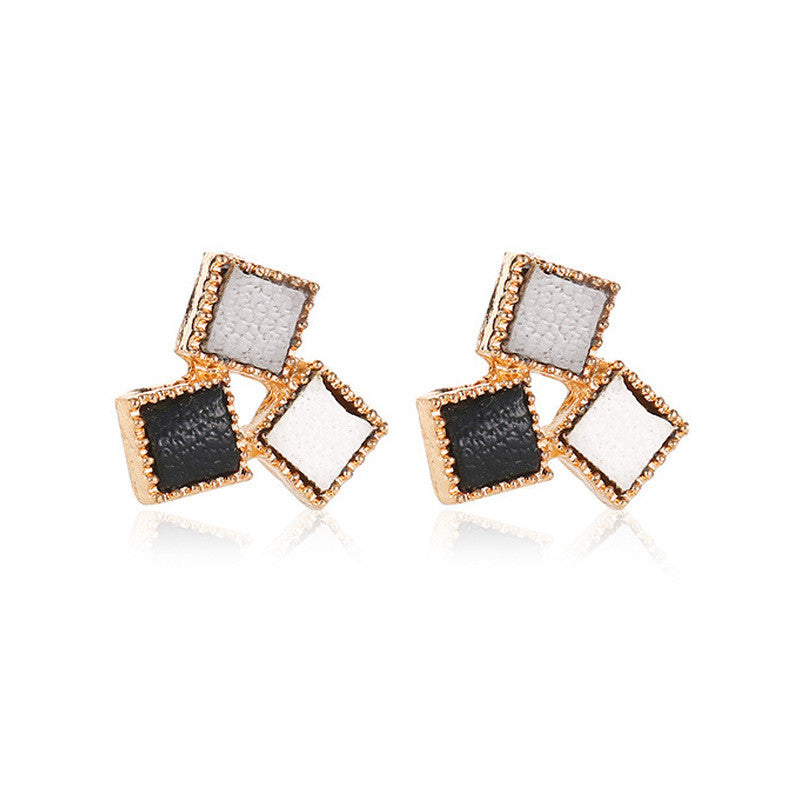 Three Tone Square Stud Fashion Earrings for Women Party Jewelry Gift