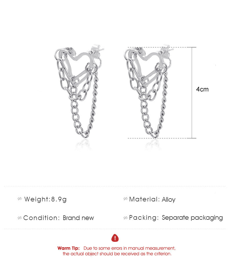 Hearts Chains Stud Earrings for Girls Women Stud Jewelry Gift Accessories