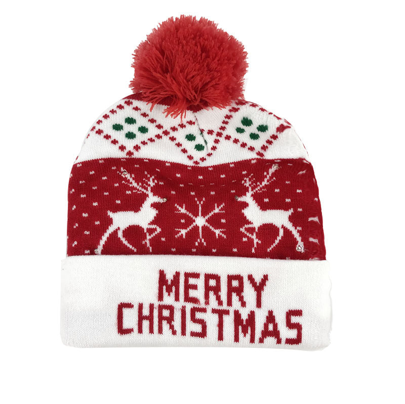 Snowman Elk Christmas Tree Flanged Ball Knit Cap