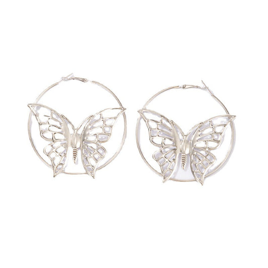 Hollow Butterfly in Ring Jewelry Fashion Dangle Earrings for Girls Party Birthday Gift