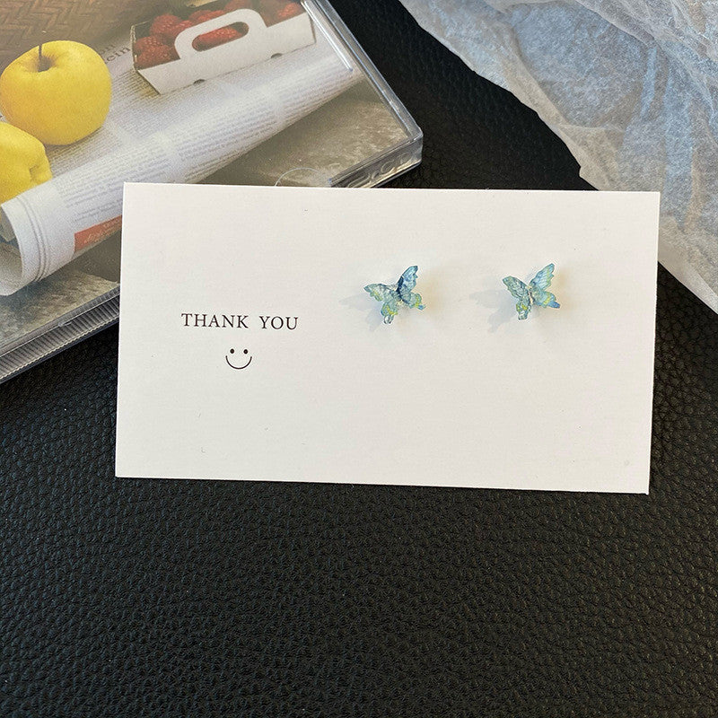 Gradient Blue Butterfly Stud Earrings Women Fashionable Luxurious Earrings