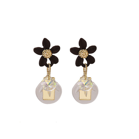 Black Flower Detail Gift Earrings Dangle Women Fashion Jewelry Jewellery