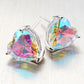 Holographic Heart Crystal Stud Earrings Fashion Women Female Earrings Piercing