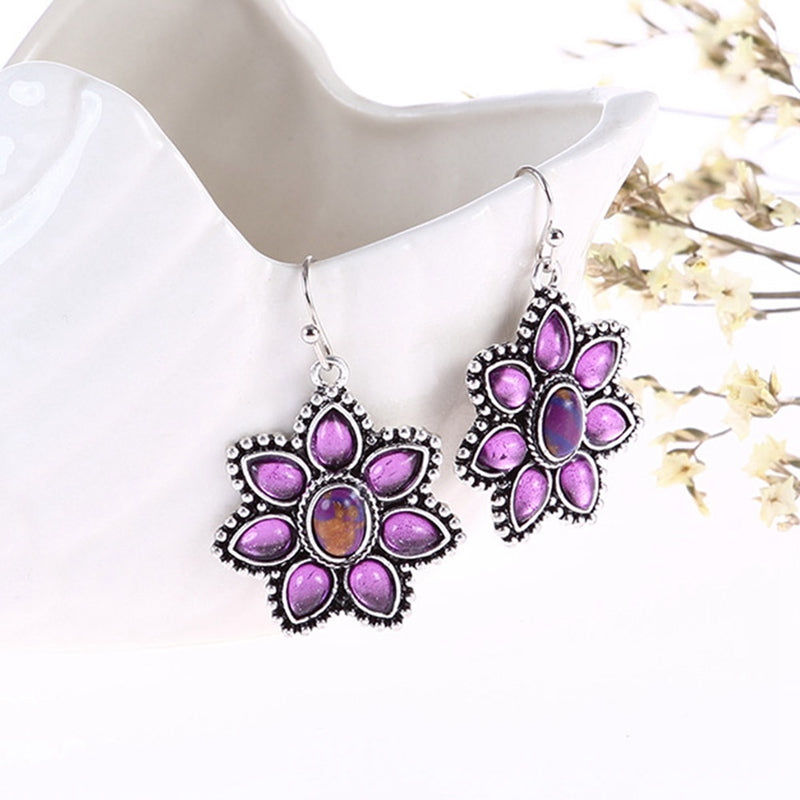 Purple Flower Drop Earrings Cute Dangle Earrings Women Jewelry Gift for Her