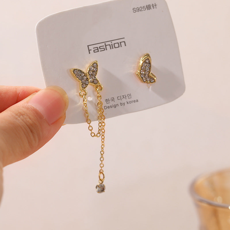 Mismatched Butterfly Ear Studs Dangle Earring Exquisite Fashion Drop Earrings For Women