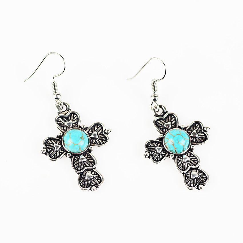 Turquoise Cross Dangle Earring Exquisite Fashion Drop Earrings For Women