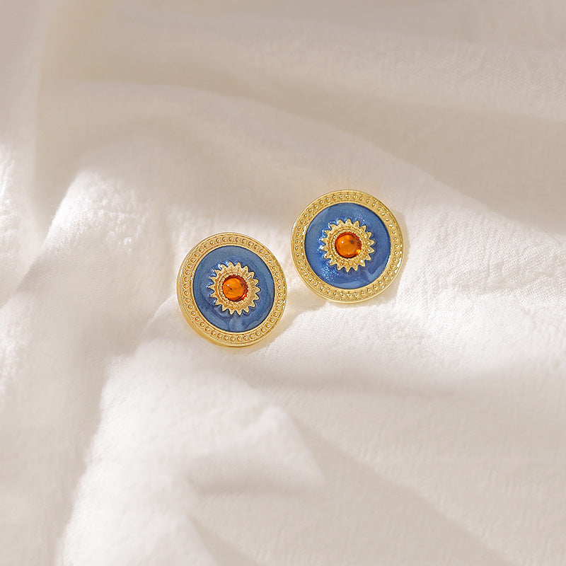 Circle Sun Stud Earrings for Girls Women Stud Jewelry Gift Accessories