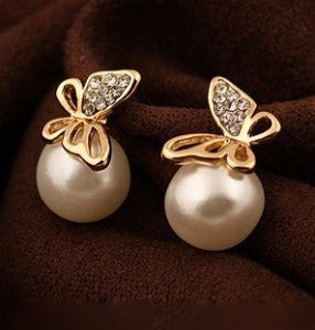 Butterfly and Pearl Stud Earrings for Women Girls Fashion Earrings Piercing