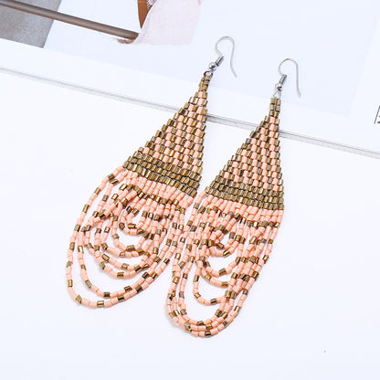 Bohemian Retro Tassel Earrings Ethnic Style Rice Beads Decoration