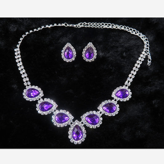 The new bride jewelry color diamond earrings necklace fashion necklace set can be customized