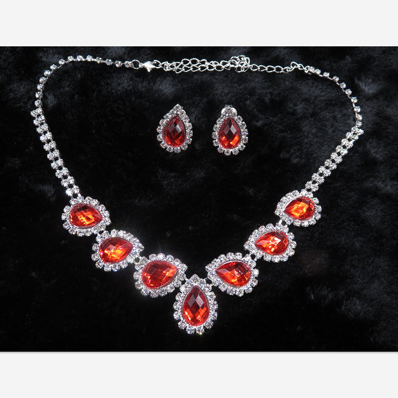 The new bride jewelry color diamond earrings necklace fashion necklace set can be customized