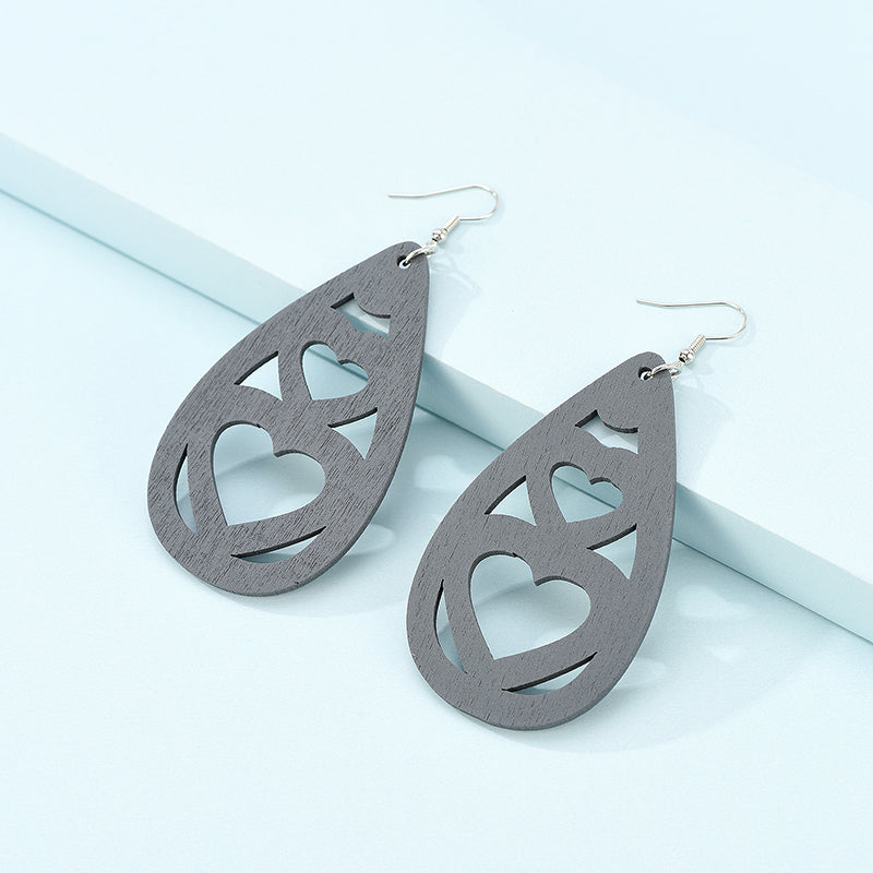 Wooden Grey Dangling Drop Earring Women Girls Gifts Jewelry Accessories