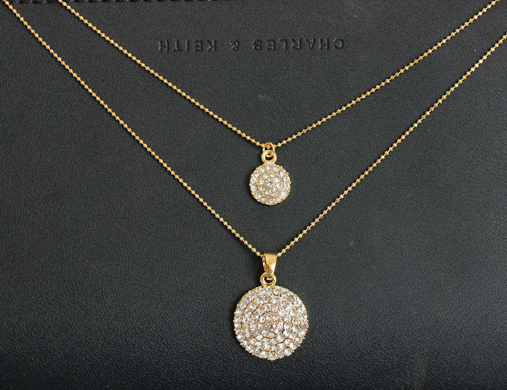 The bride jewelry two piece Necklace Earrings Set Round Diamond Jewelry Set Gold Jewellery Set