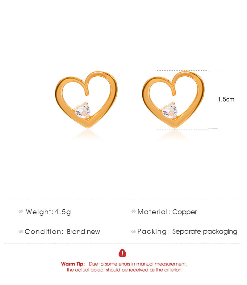 Heart with Crystal Stud Earrings Women Jewelry Mom Gift Everyday Wear Earrings