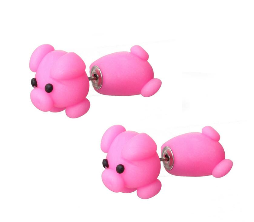 Pink Piggy Soft Clay Cartoon Animal Earrings Female