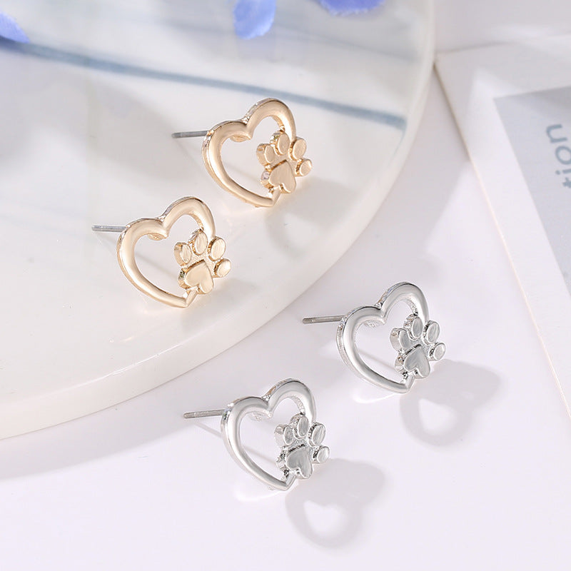 Heart Stud Earrings Animal Cat footprints Studs Earring for Women Party Girls Modern Jewelry Accessory