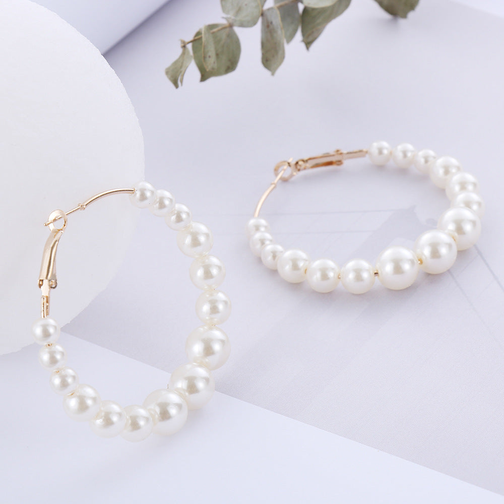 Faux Pearl Beads Hoop Earrings Cute Summer Earring Jewelry Gift for Her