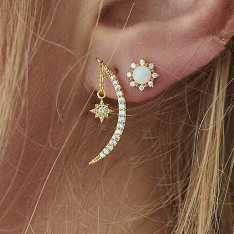 Moon Star Mismatched Stud Earrings Fashion Women Female Earrings Piercing