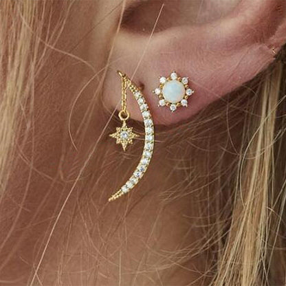 Moon Star Mismatched Stud Earrings Fashion Women Female Earrings Piercing