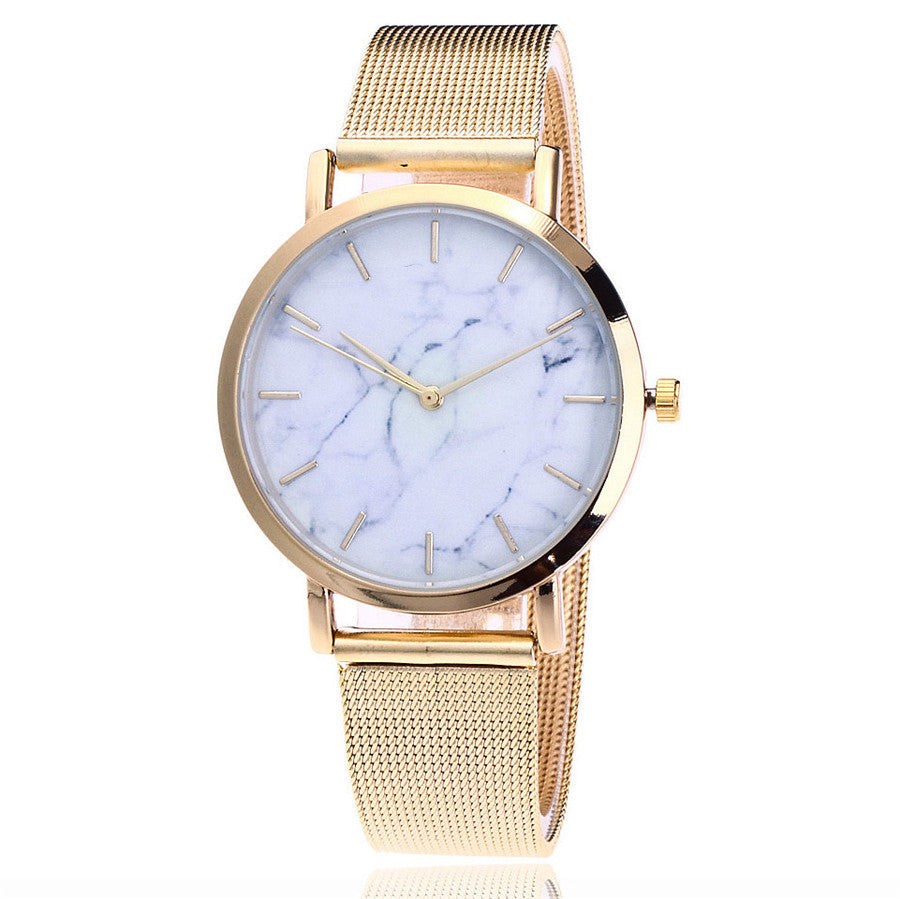 Vansvar fashion brand silver and gold mesh band creative marble wristwatch casual women quartz watches gift relogio feminino