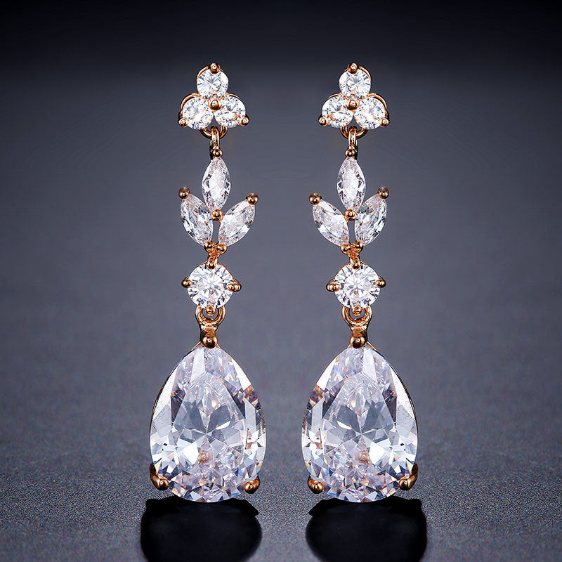 Long Temperament Water Drop Zircon Female Earrings