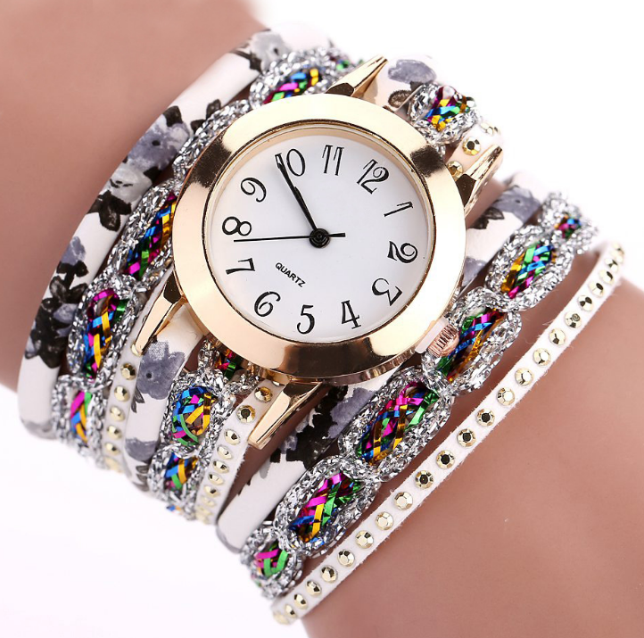 Watch color woven floral bracelet watch fashion printed woven diamond ladies circle watch factory direct