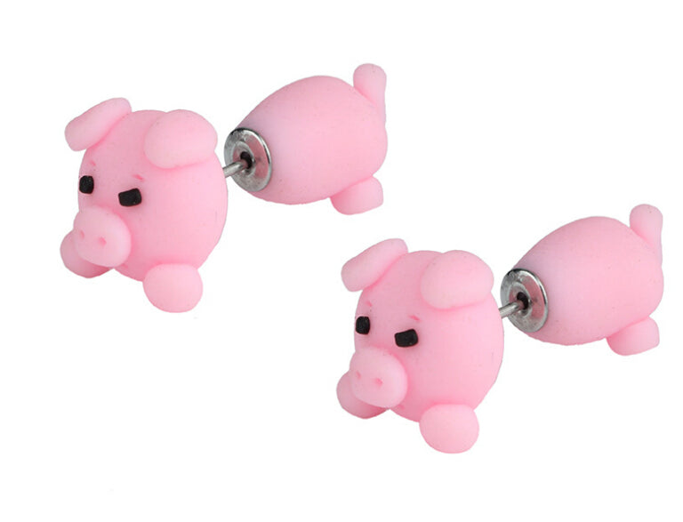 Pink Piggy Soft Clay Cartoon Animal Earrings Female