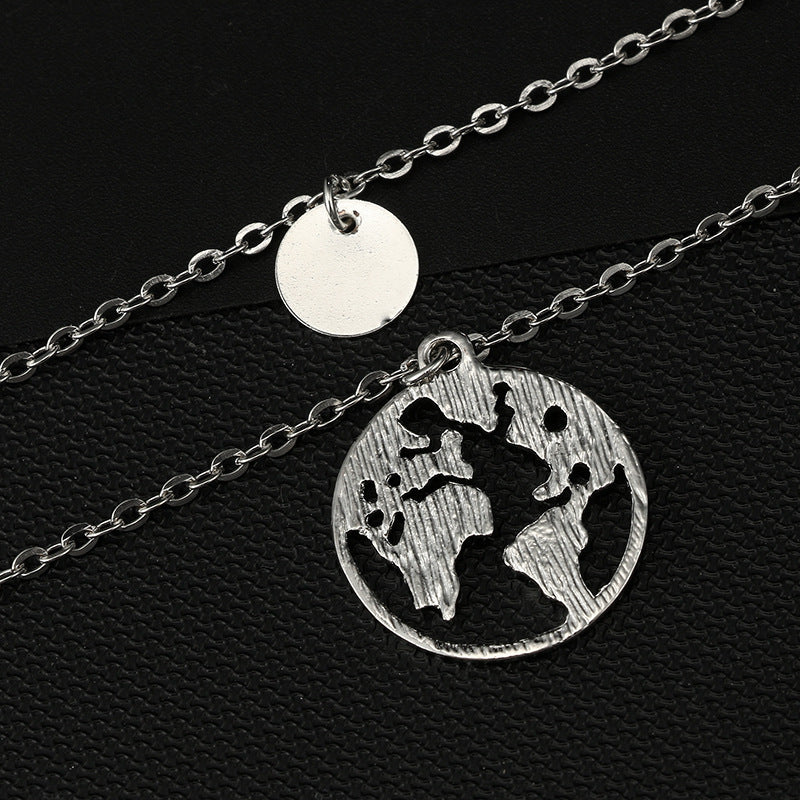 New women's wafer world map pendant necklace
