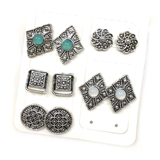 5pairs Flower Rhombus Stud Earrings Women Jewelry Mom Gift Everyday Wear