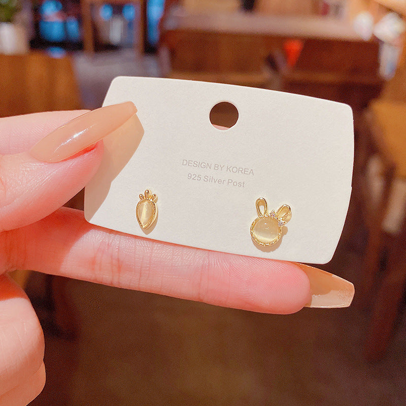 Faux Opal Carrot and Rabbit Stud Earrings Accessories Gift Women Girl