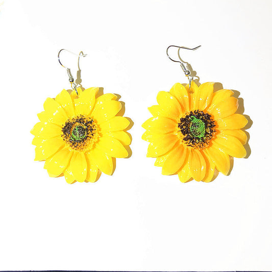 Yellow Sunflower Flower Drop Earrings Dangle Women Fashion Jewelry Gift for Her