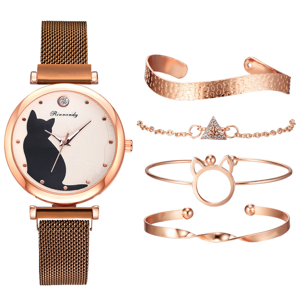 Women's cat watch bracelet set