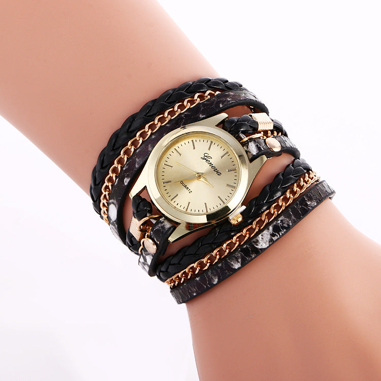 Ladies Wrap Watch Fashion Leopard Weave Bracelet Watch