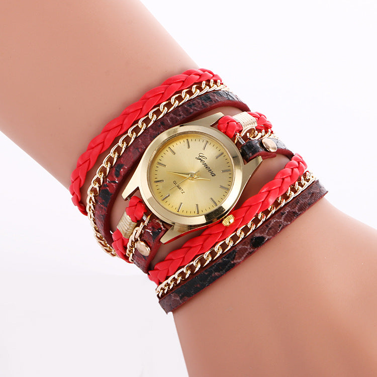 Ladies Wrap Watch Fashion Leopard Weave Bracelet Watch