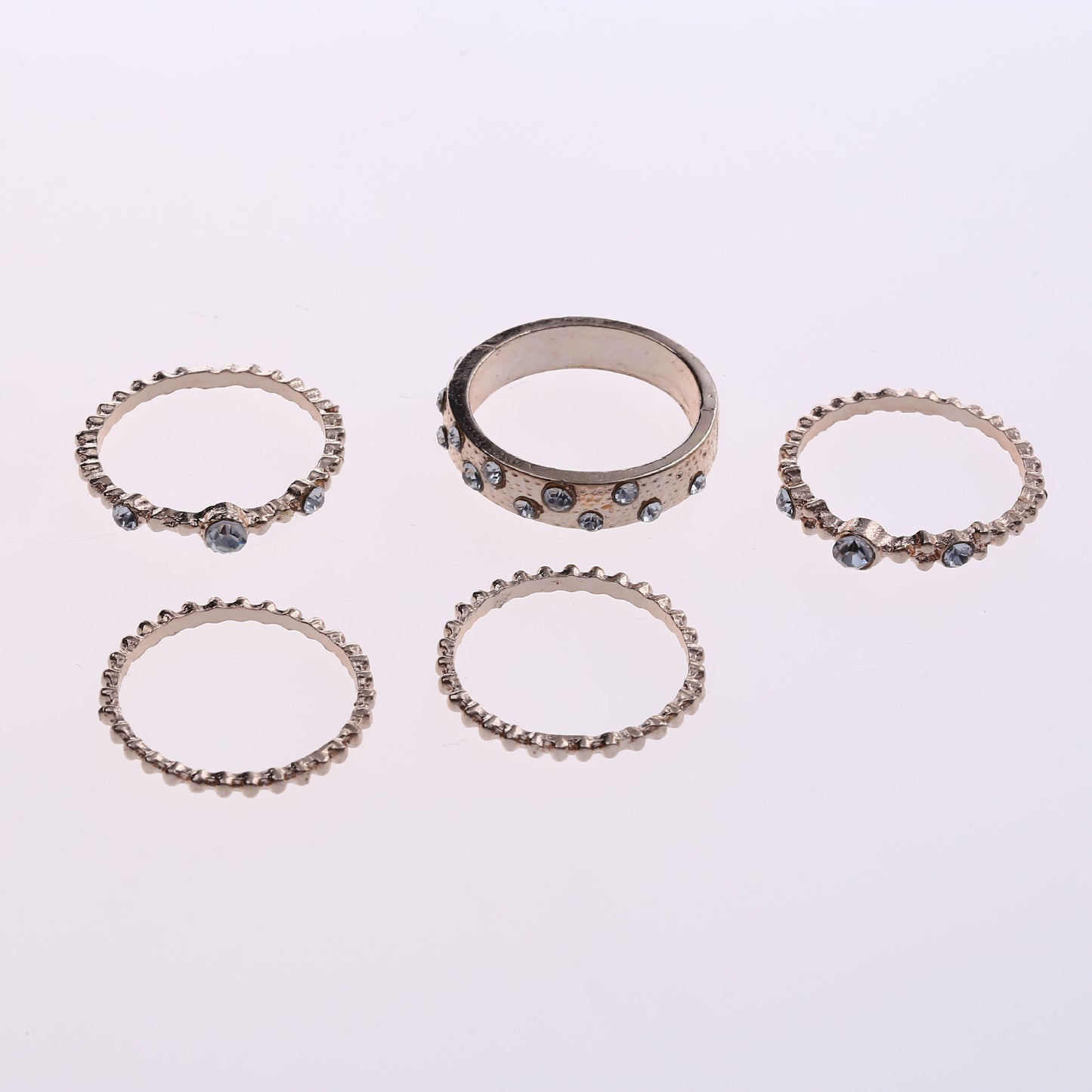 European And American Jewelry Rose Gold Stackable Diamonds Set Of Five Sets Of Rings BohemiaJ