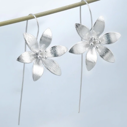 Silver Plated Long Flower Earrings