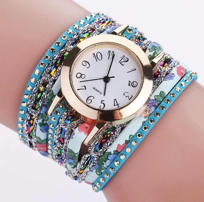 Watch color woven floral bracelet watch fashion printed woven diamond ladies circle watch factory direct