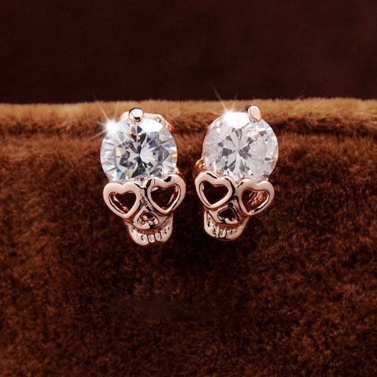 Rhinestone Skull Stud Earrings for Women Girls Fashion Earrings Piercing Jewelry