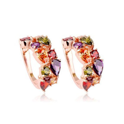 Colorful Stones Hoop Earring Women Jewelry Mom Gift Everyday Wear Earrings