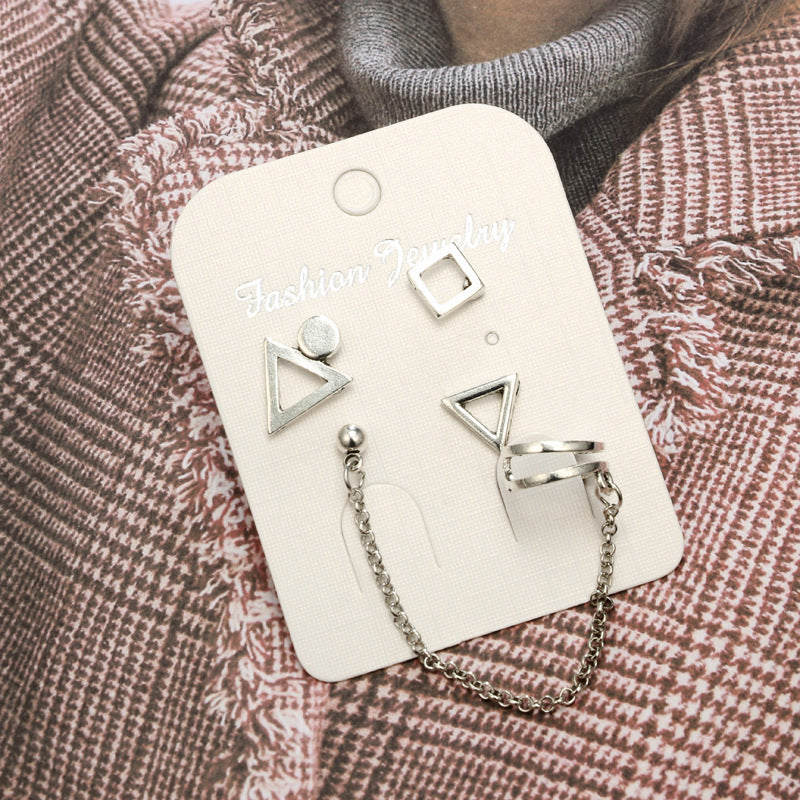 4pc Set Triangle Ear Cuff Stud Earrings Women Girls Gifts Jewelry Accessories