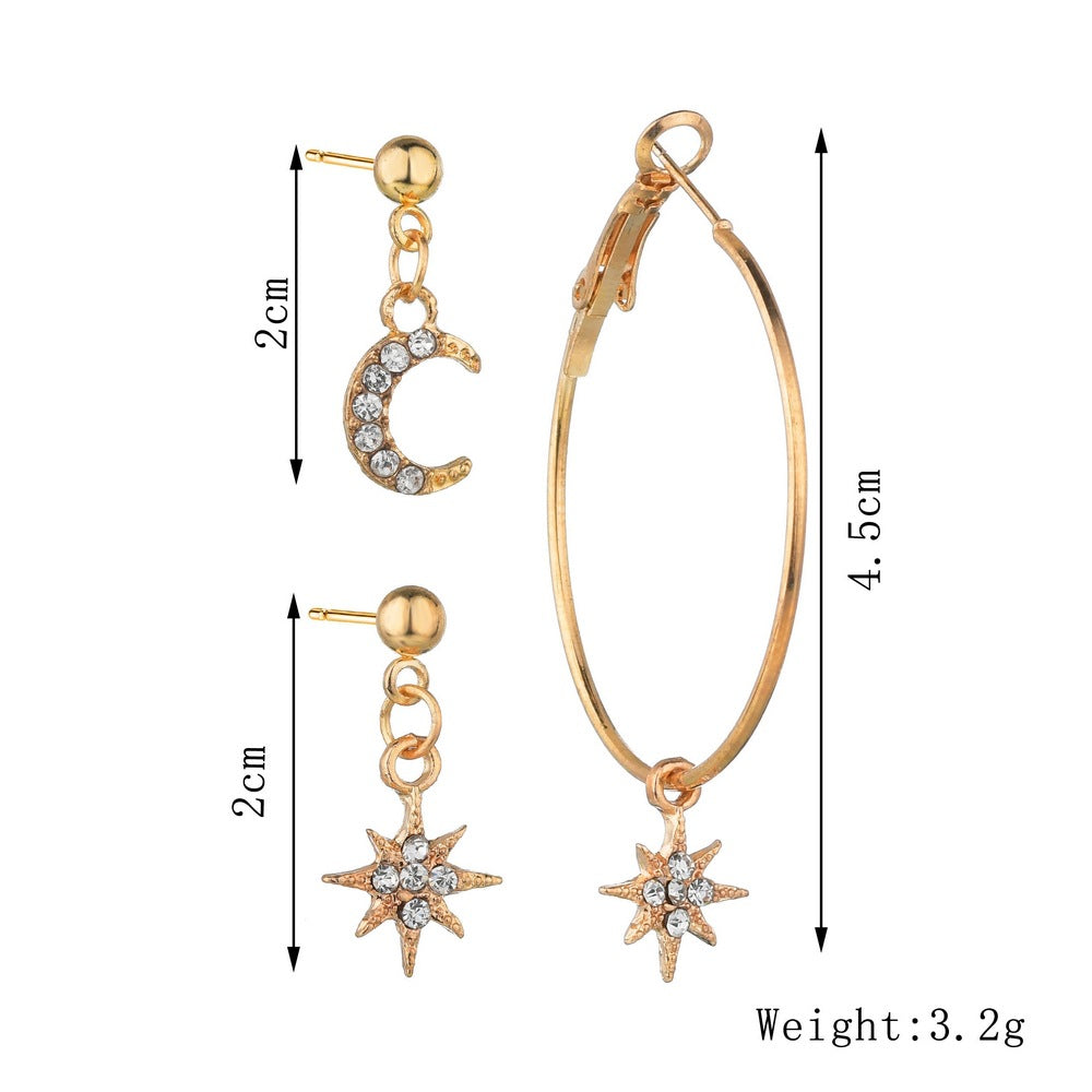 3pcs Set Moon Star Ear Stud Earring Dangle Women Fashion Jewelry Jewellery