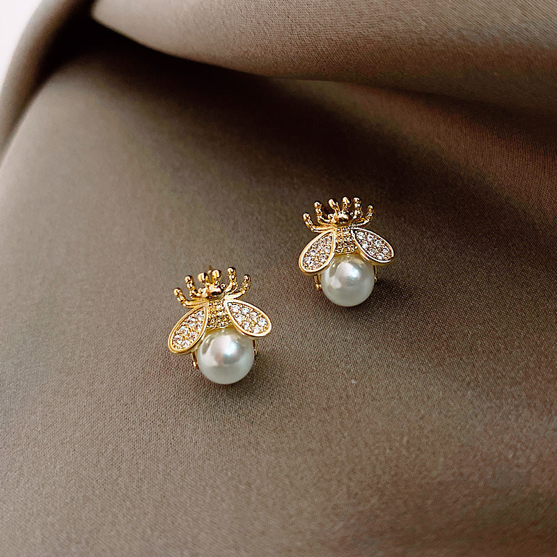Bee and Pearl Stud Earrings for Girls Women Stud Jewelry Gift Accessories