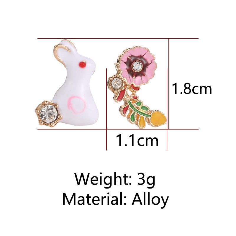 Rabbit and Flower Stud Earrings Fashion Women Female Earrings Piercing Jewelry