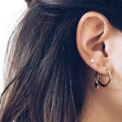 4pcs Star Stud and Hoop Earrings Women Jewelry Gift for Her Accessories