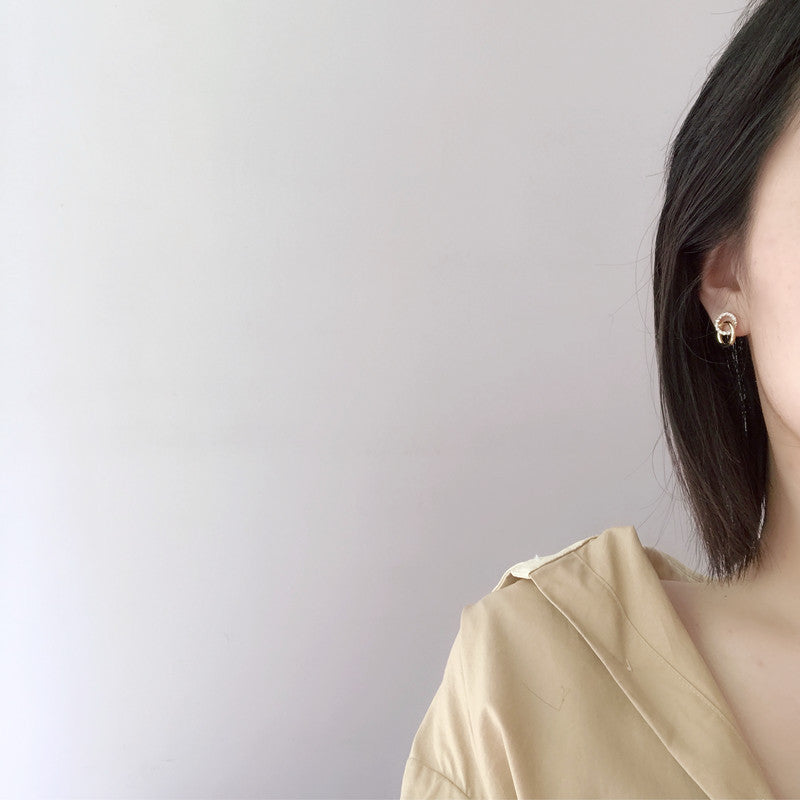 Plain and Rhinestone Circle Stud Earrings Female Girl Fashion Earrings Birthday