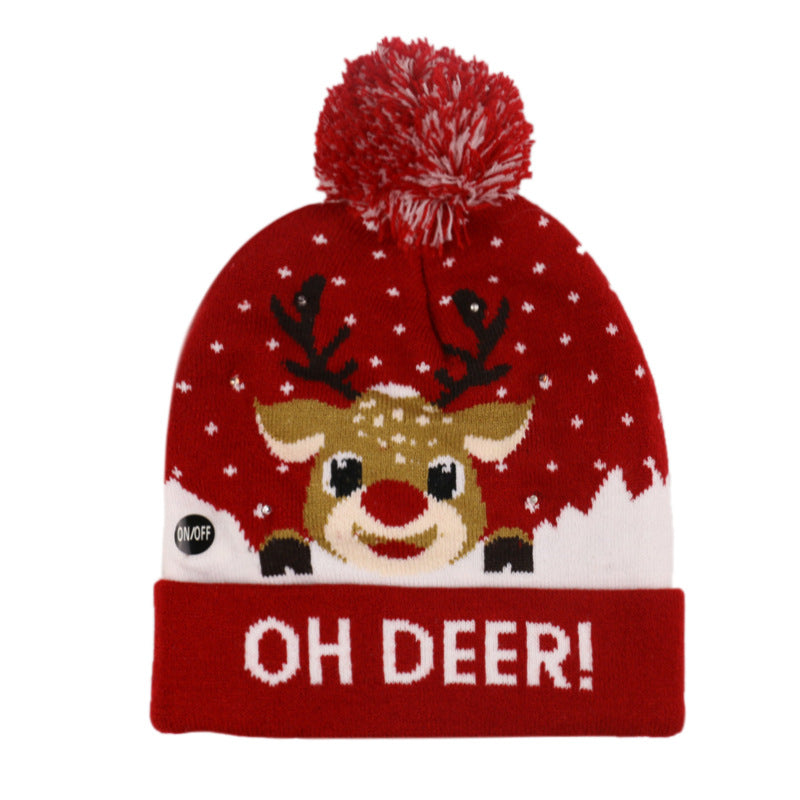 Snowman Elk Christmas Tree Flanged Ball Knit Cap