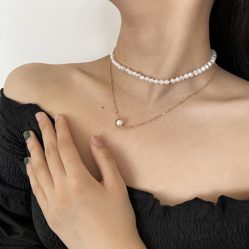 Simple Temperament Double-layer Pearl Clavicle Chain