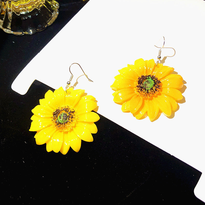 Yellow Sunflower Flower Drop Earrings Dangle Women Fashion Jewelry Gift for Her