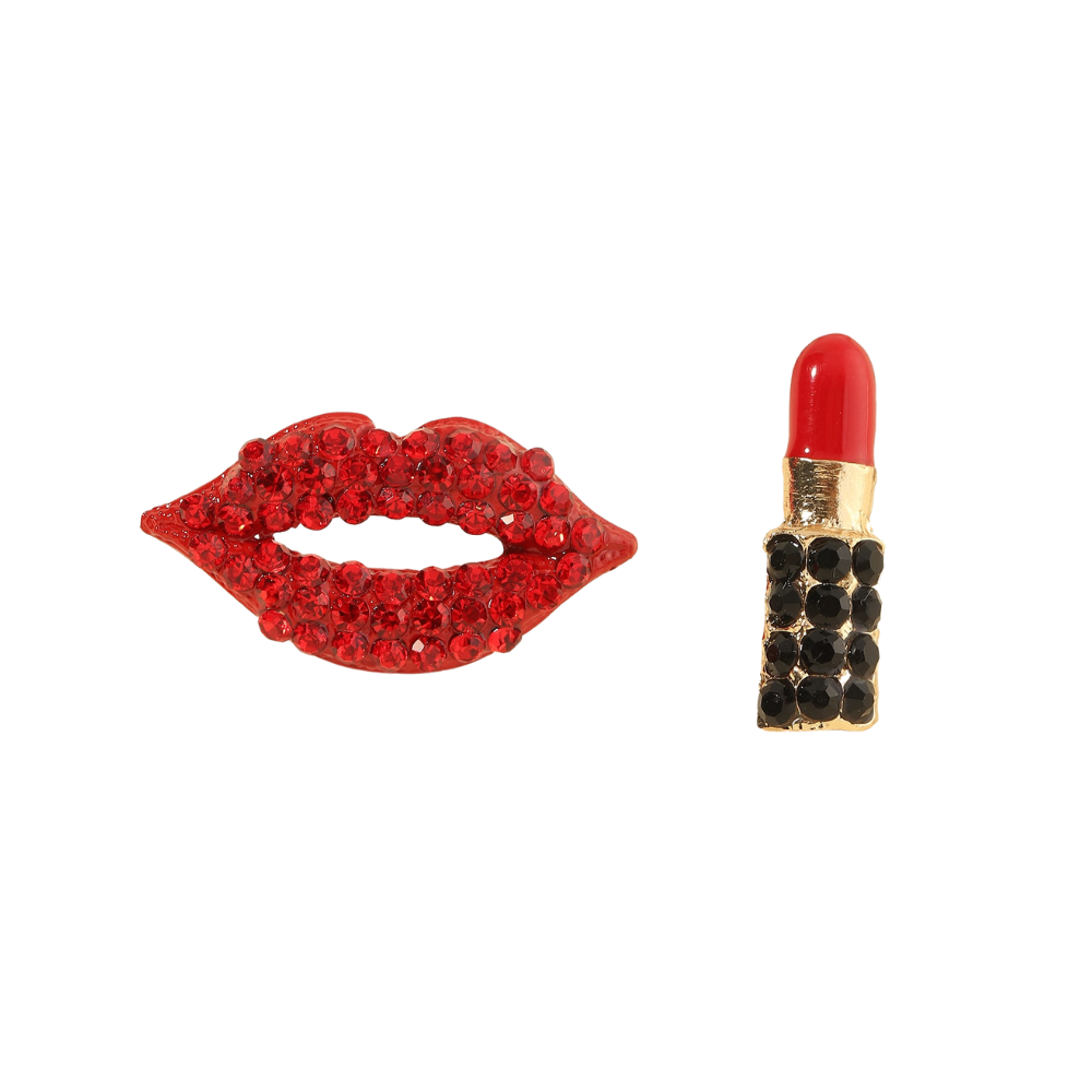 2pcs Rhinestone Mouth & Lipstick Design Stud Earrings for Women Girls Ear Studs